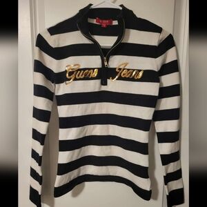Guess Black and White Striped Top